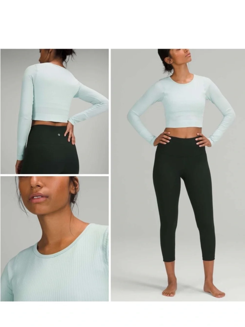 Lululemon Ebb to Street Long Sleeve Cropped Top Ribbed In Delicate Mint Size 10